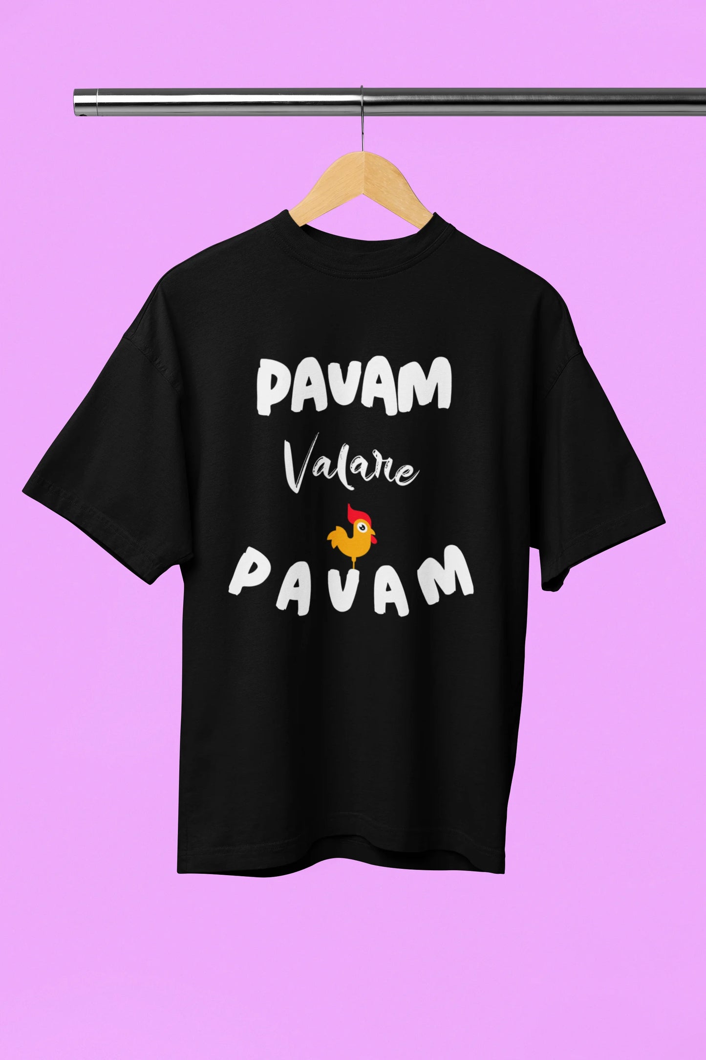 Men's Black Pavam Valare Pavam Graphic Printed Cotton Oversized T-Shirt