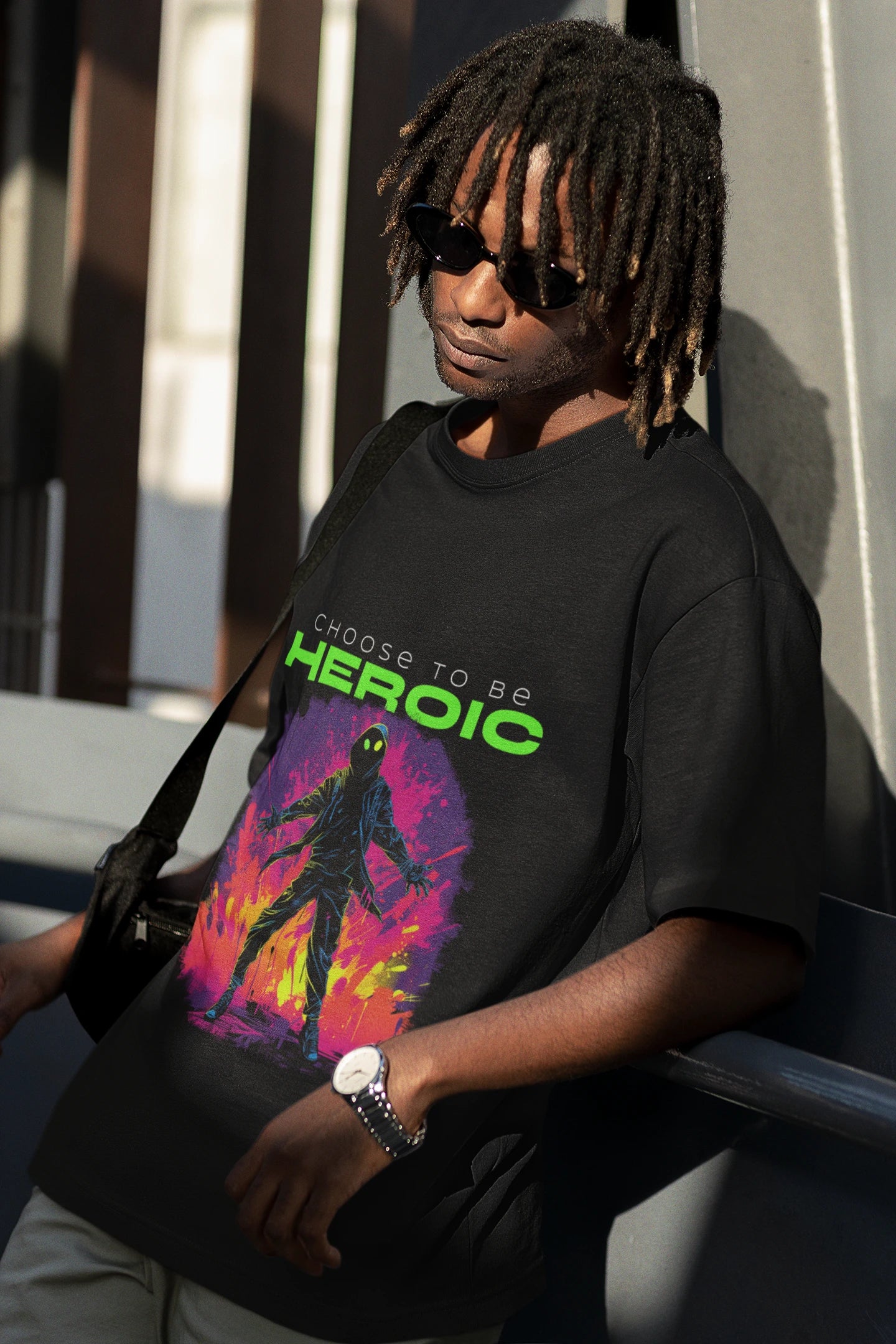 Men's Choose to be Heroic Graphic Printed Black Oversized Cotton T-shirt