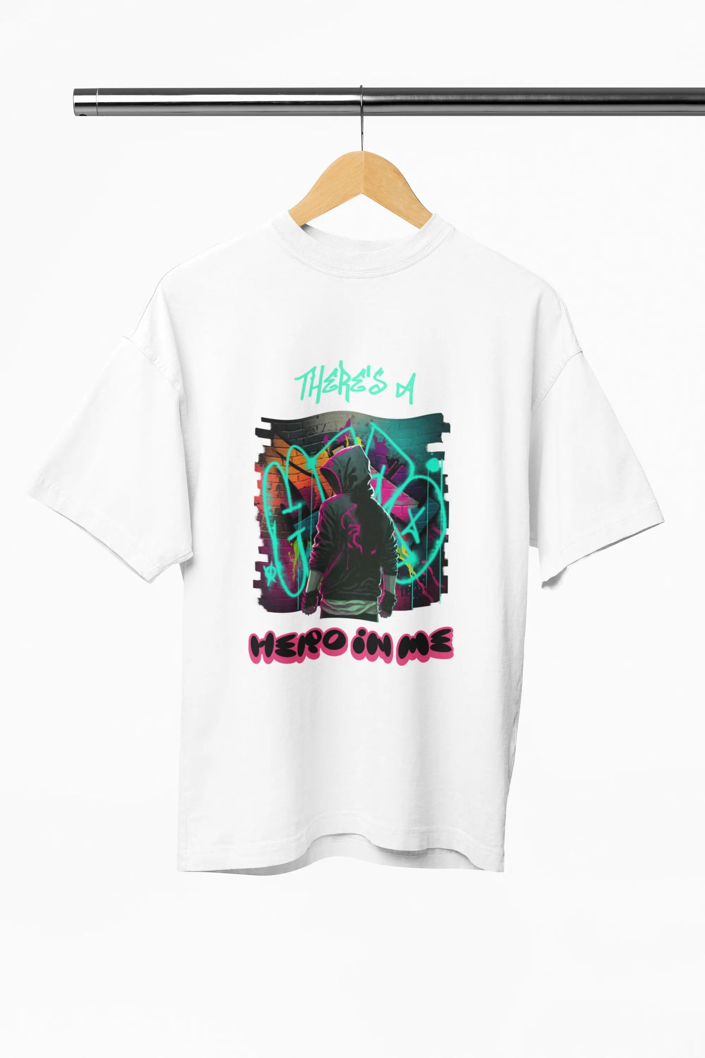 Men's There is a Hero in me Graphic Printed White Color Oversized T-shirt