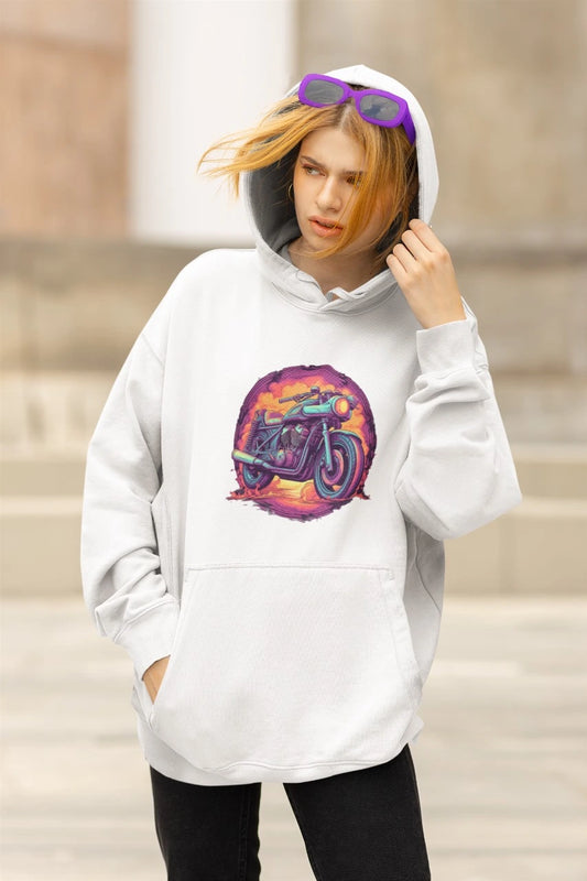 Women's Retro Bike Graphic Printed Cotton Hoodie